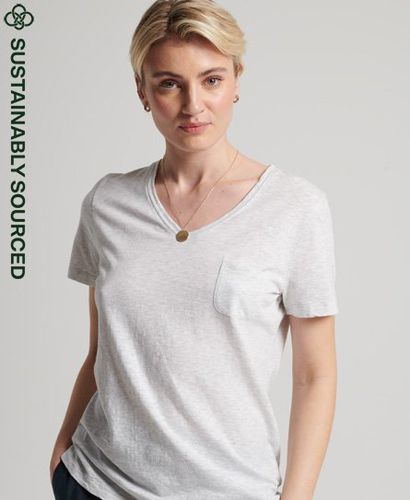 Women's Studios T-Shirt aus Bio-Baumwolle mit V-Ausschnitt und Tasche - Größe: 38 - Superdry - Modalova