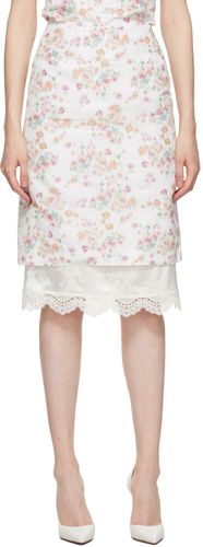 White Floral Double Hem Pencil Skirt - Commission - Modalova