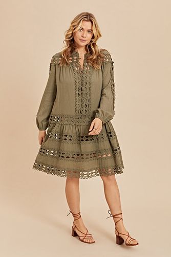 Short Dress With Lace Khaki - Devotion Twins - Modalova