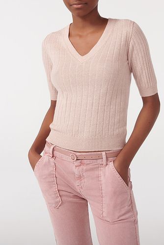 Short-sleeved Ribbed Fitted Crew Neck Pullover Soft Pink Mel - Eric Bompard - Modalova